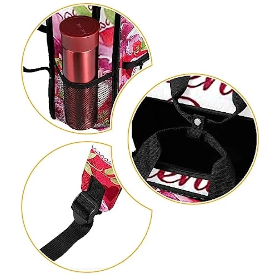 suojapuku Zaino casual per uomo e donna Zaino classico di base,fiori di rosa del cuore di san valentino,Zaino universitario picc