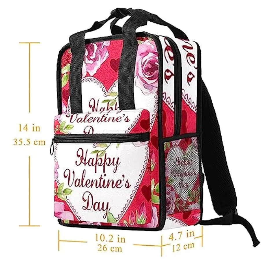 suojapuku Zaino casual per uomo e donna Zaino classico di base,fiori di rosa del cuore di san valentino,Zaino universitario picc