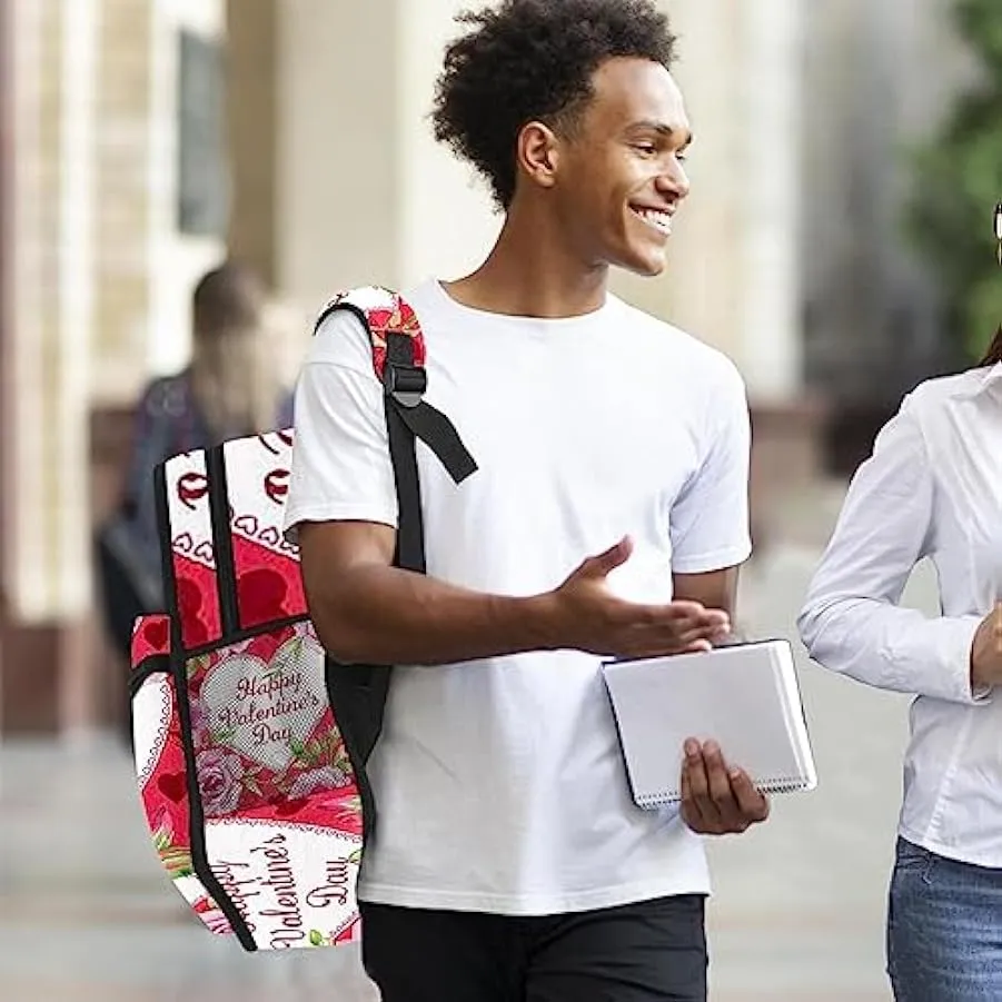 suojapuku Zaino casual per uomo e donna Zaino classico di base,fiori di rosa del cuore di san valentino,Zaino universitario picc