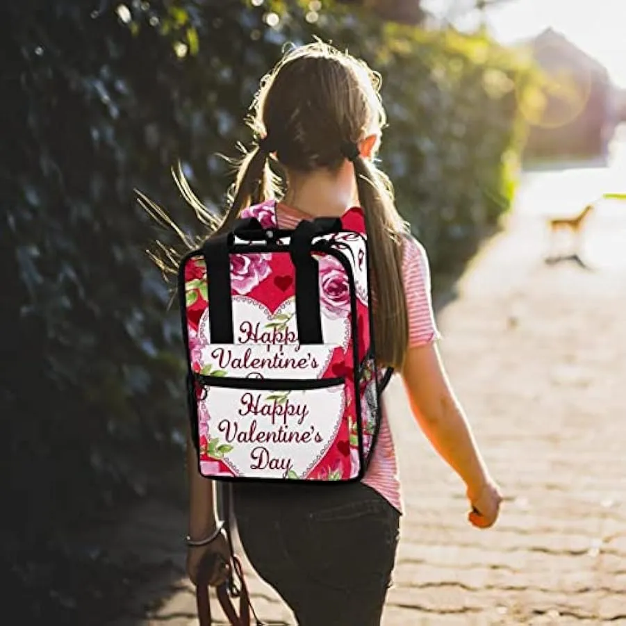 suojapuku Zaino casual per uomo e donna Zaino classico di base,fiori di rosa del cuore di san valentino,Zaino universitario picc