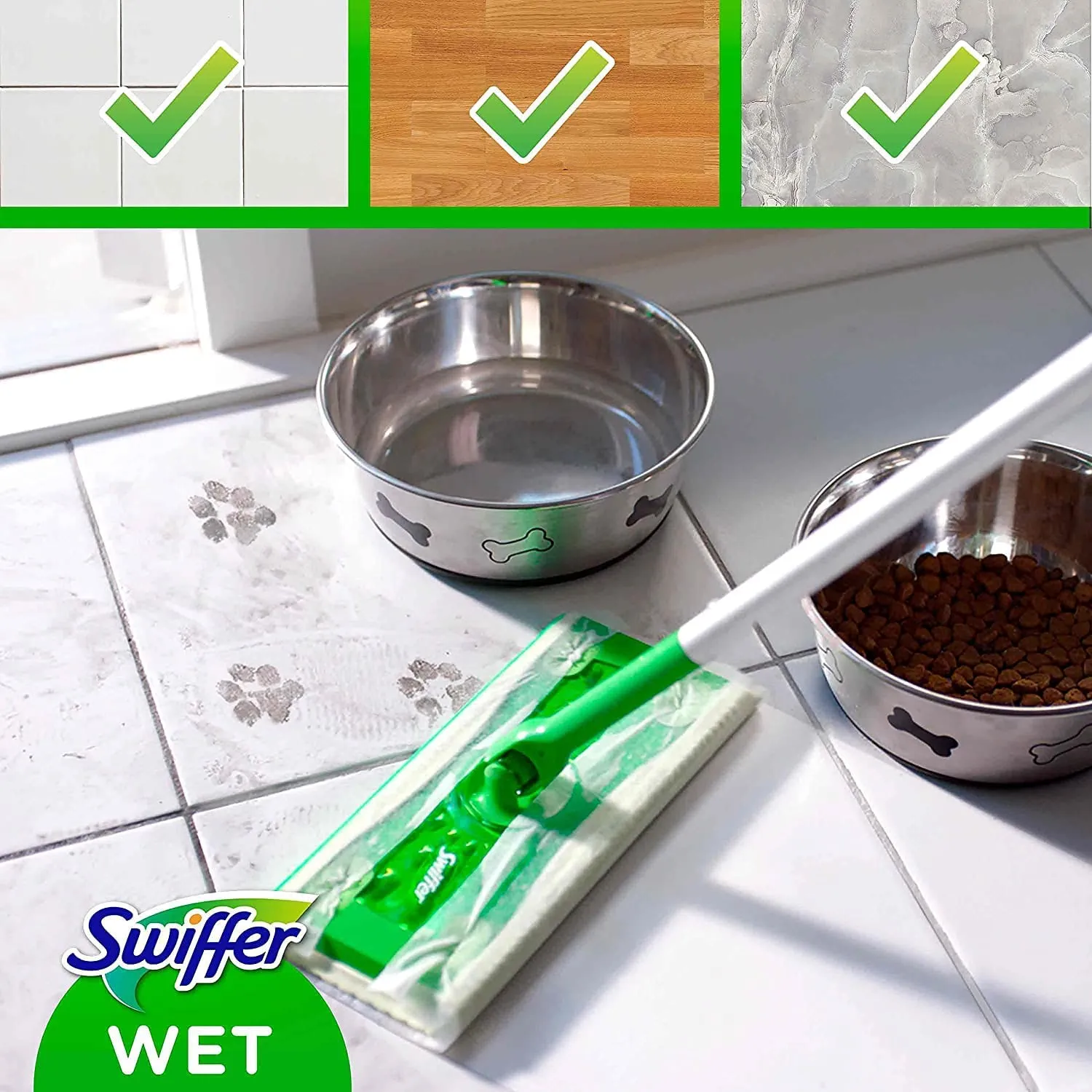 Swiffer Wet Lavapavimenti, 120 Panni Umidi, Limone, Maxi Formato, Pulizia Igienica Profonda, Rimuove Sporco e Batteri, per Tutti