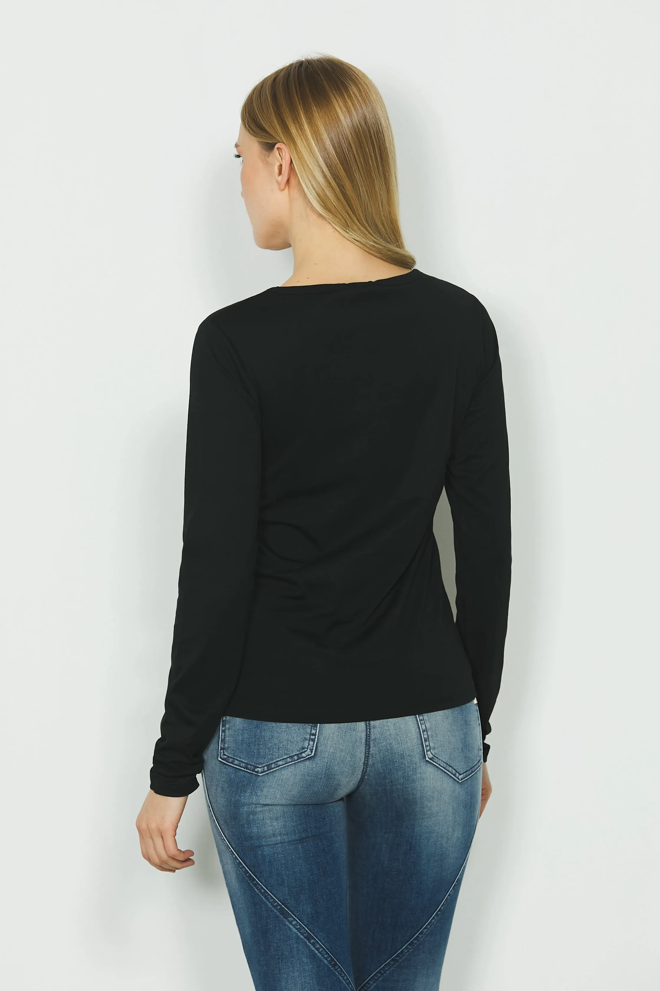 T-shirt RAFFAELLA manica lunga con arriccio più apertura seno con strass logo