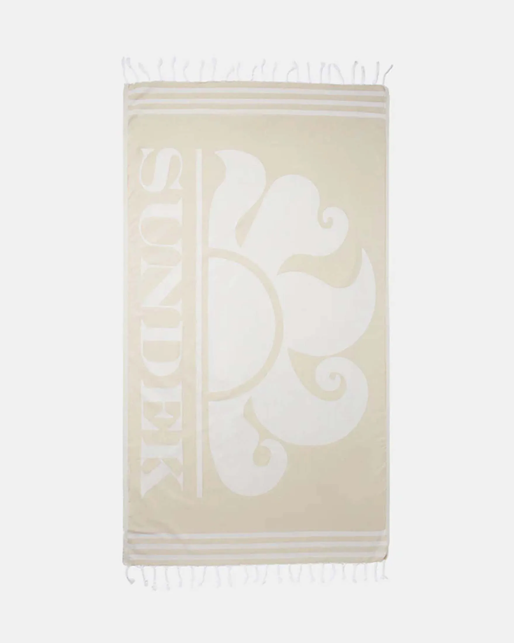 Telo mare beige in tela fouta di cotone con maxi logo bianco