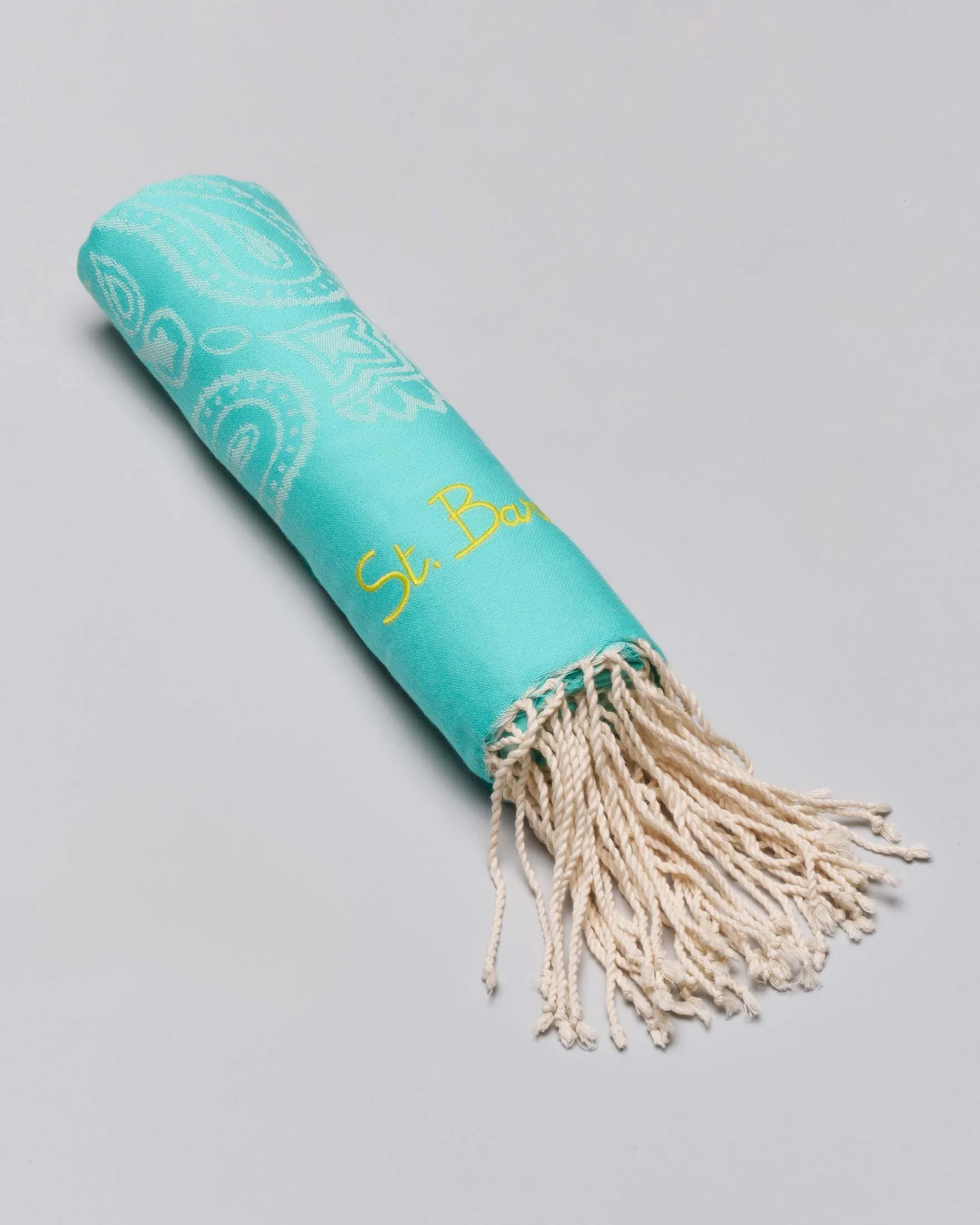 Telo mare verde acqua in fantasia bandana con logo ricamato