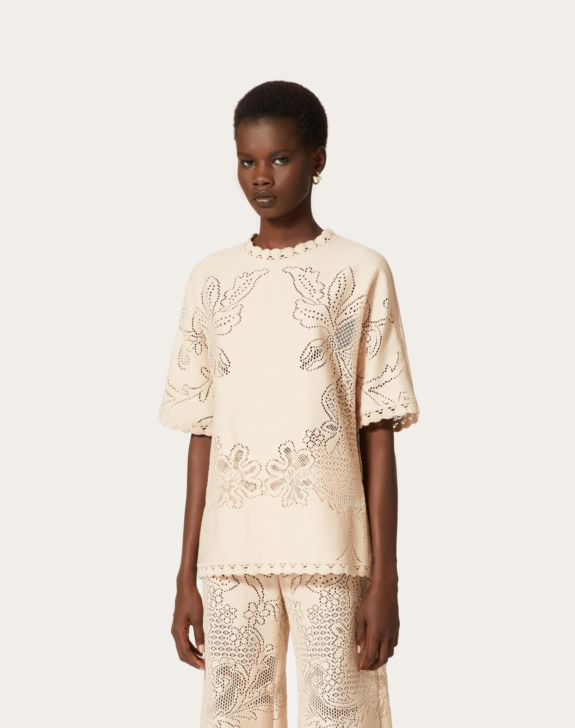 TOP IN VALENTINO COTTON GUIPURE JARDIN PLAT