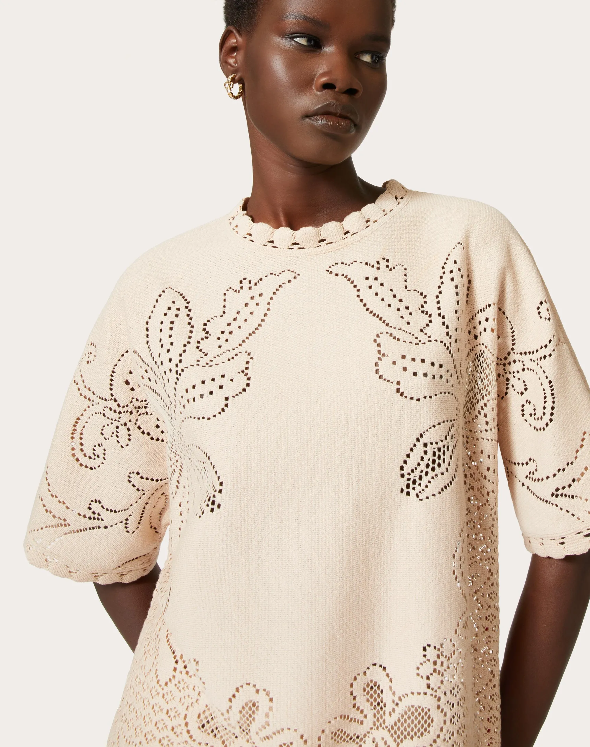 TOP IN VALENTINO COTTON GUIPURE JARDIN PLAT