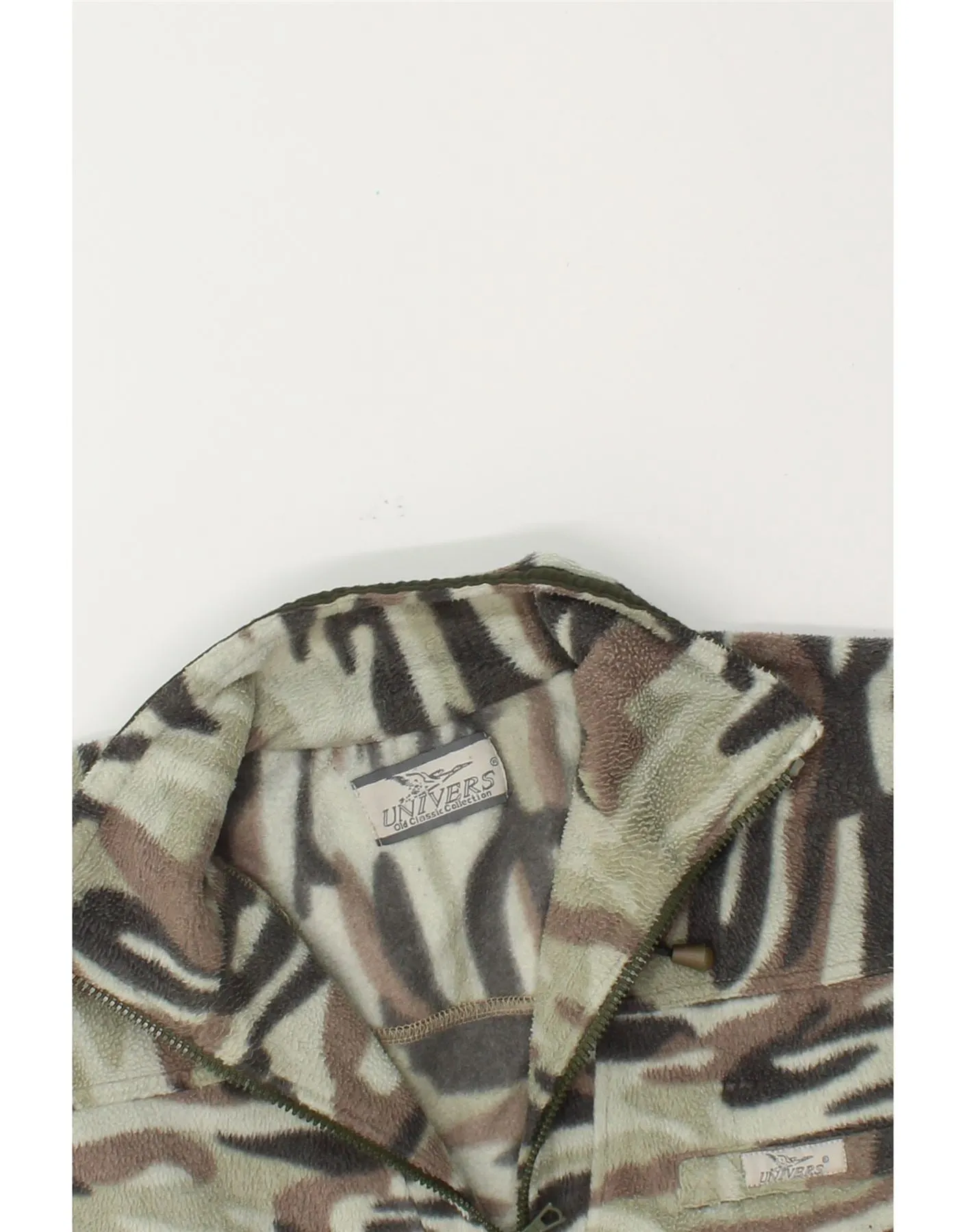 UNIVERS Mens Fleece Jacket UK 40 Large Green Camouflage