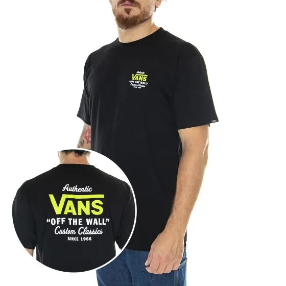Vans Mn Holder St Classic Black / Lime Green - Maglietta Girocollo Uomo Nera    