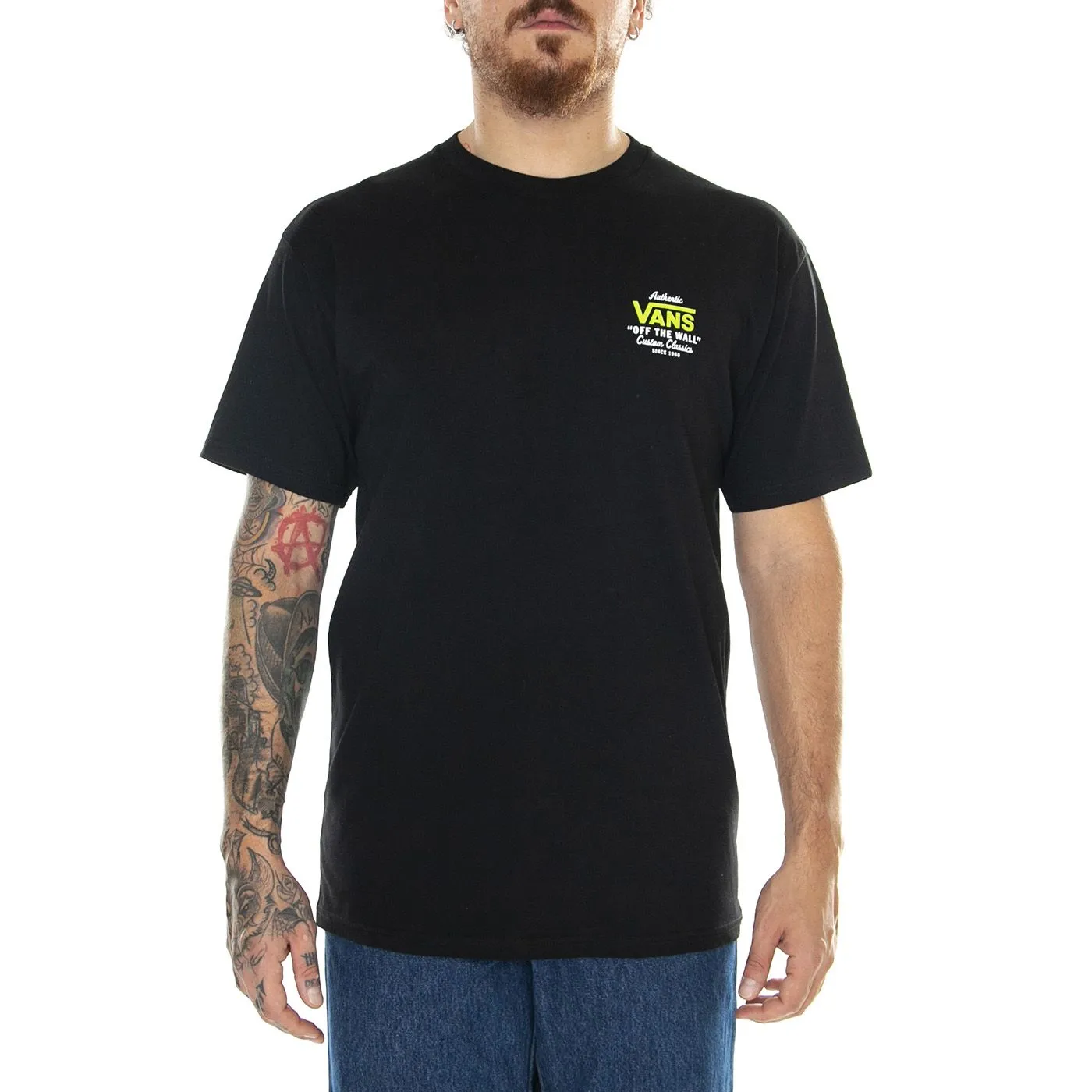 Vans Mn Holder St Classic Black / Lime Green - Maglietta Girocollo Uomo Nera    