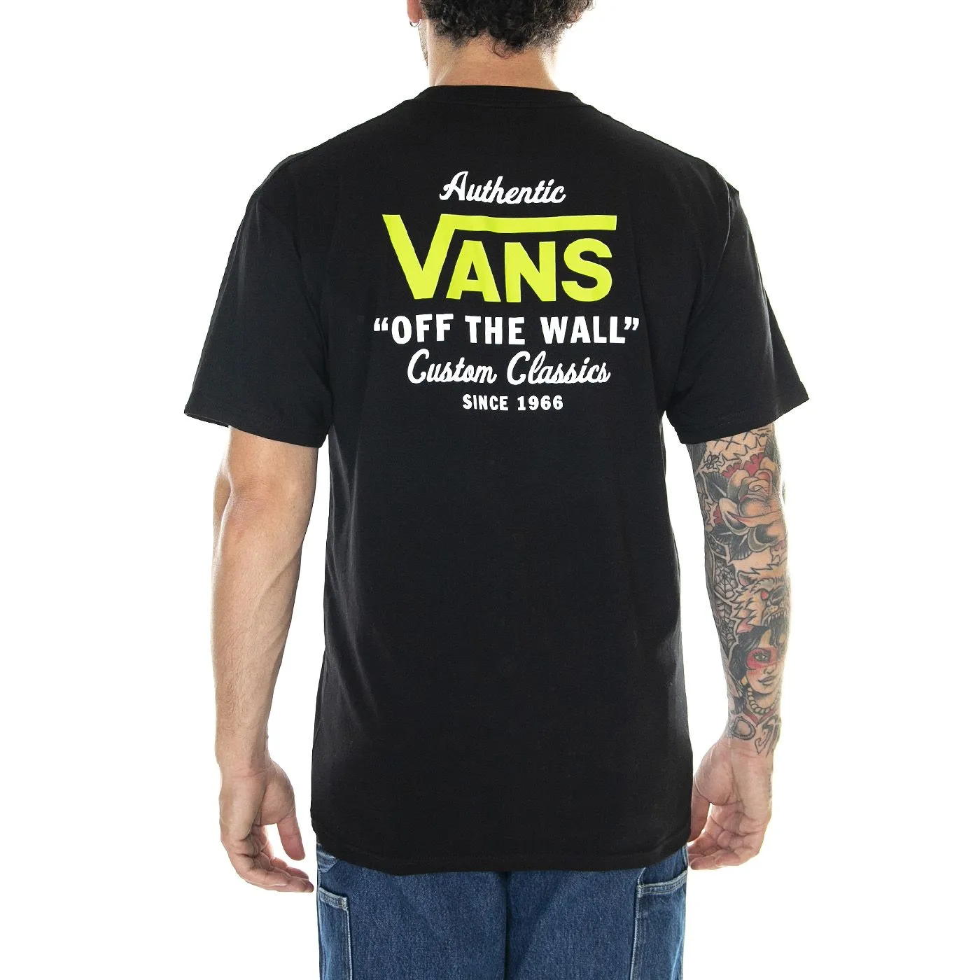 Vans Mn Holder St Classic Black / Lime Green - Maglietta Girocollo Uomo Nera    