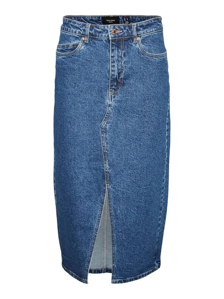 Veri HR Calf Denim Long Skirt - Gonna Midi
