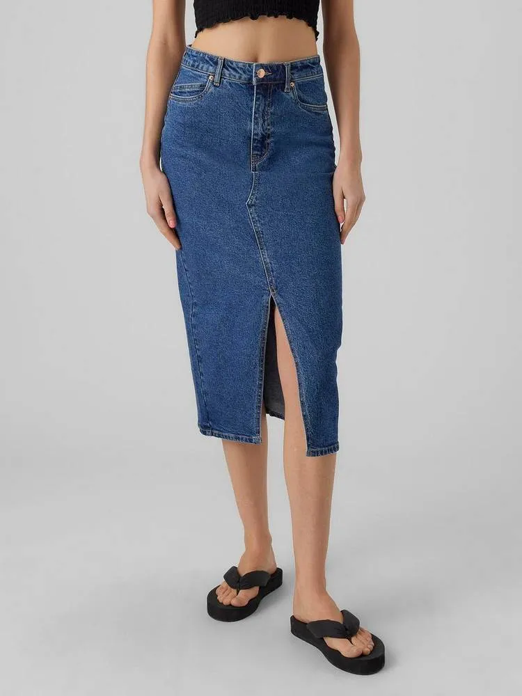 Veri HR Calf Denim Long Skirt - Gonna Midi