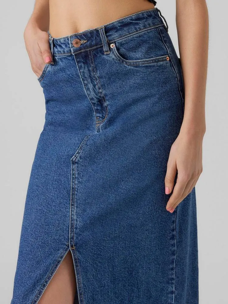 Veri HR Calf Denim Long Skirt - Gonna Midi