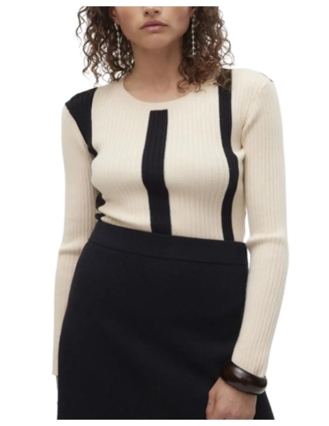 VERO MODA DONNA GOLD NEW RIB LS O-NECK PULLOVER