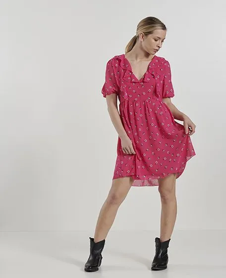 Vestito fucsia con maniche corte