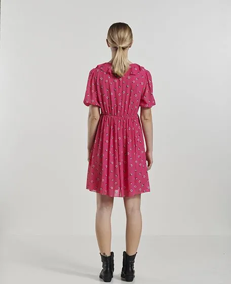 Vestito fucsia con maniche corte
