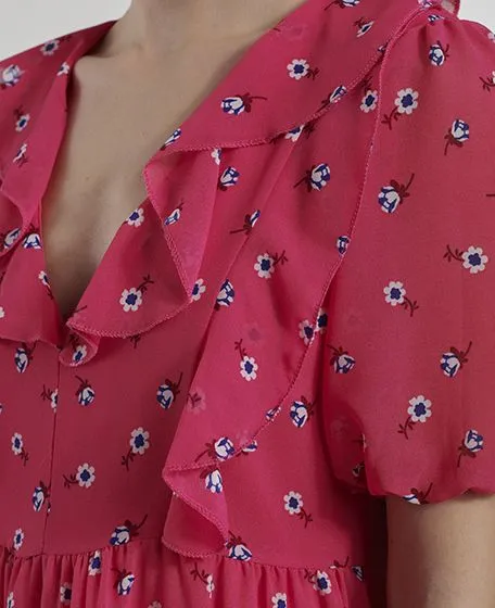 Vestito fucsia con maniche corte