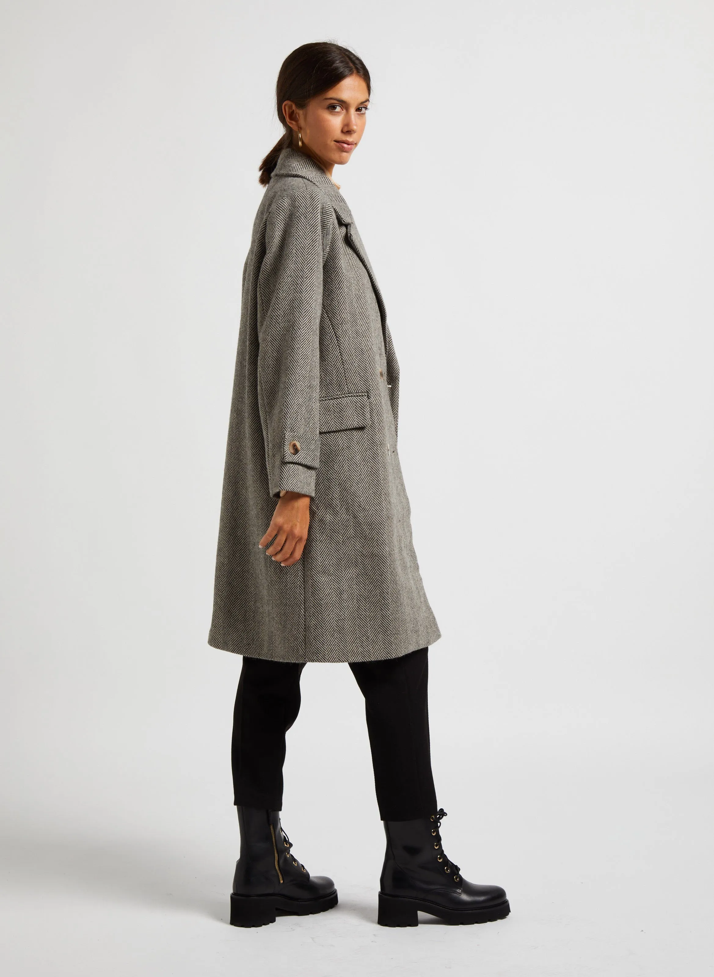  VILA   HYNDA - Cappotto lungo con revers e stampa spigata | Beige