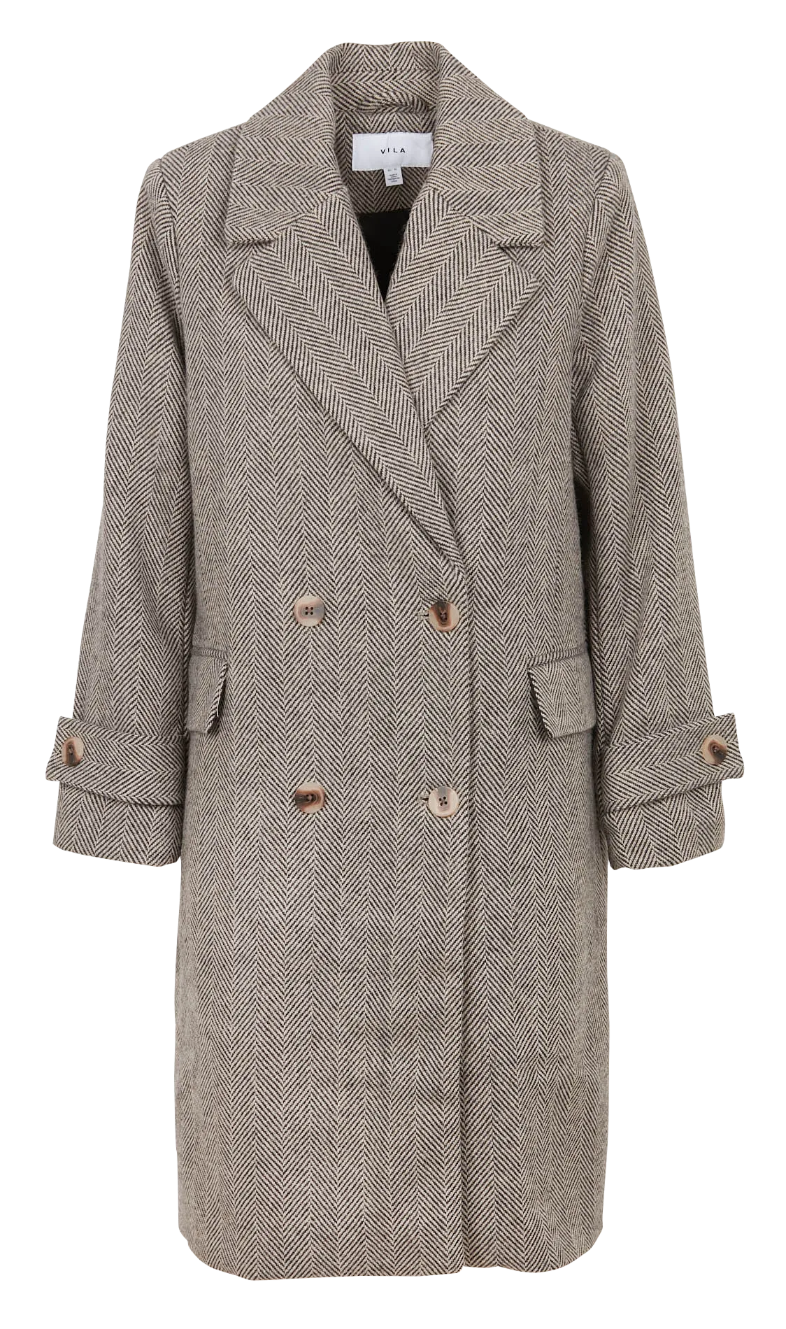  VILA   HYNDA - Cappotto lungo con revers e stampa spigata | Beige