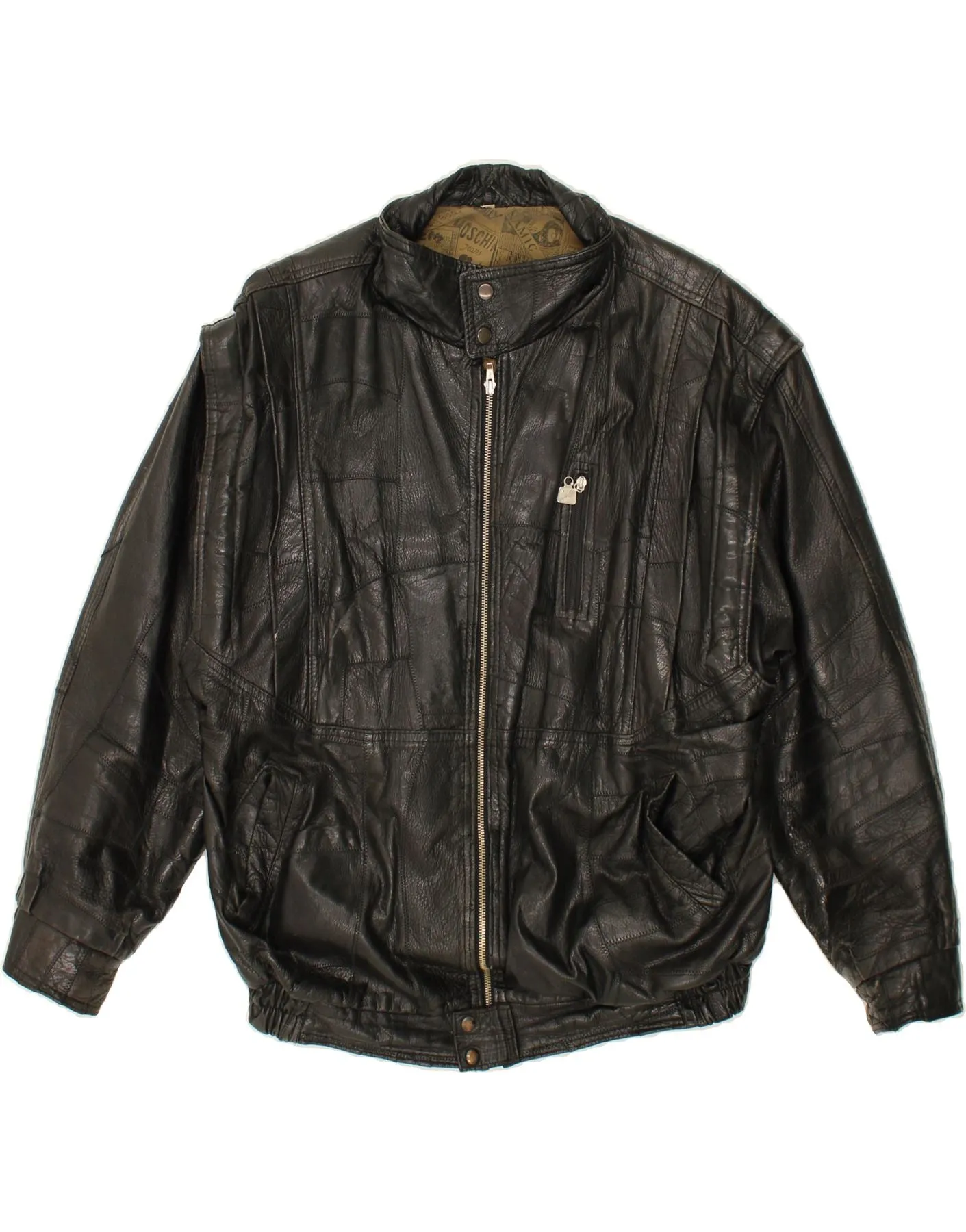 VINTAGE Mens Leather Jacket UK 42 XL Black Patchwork