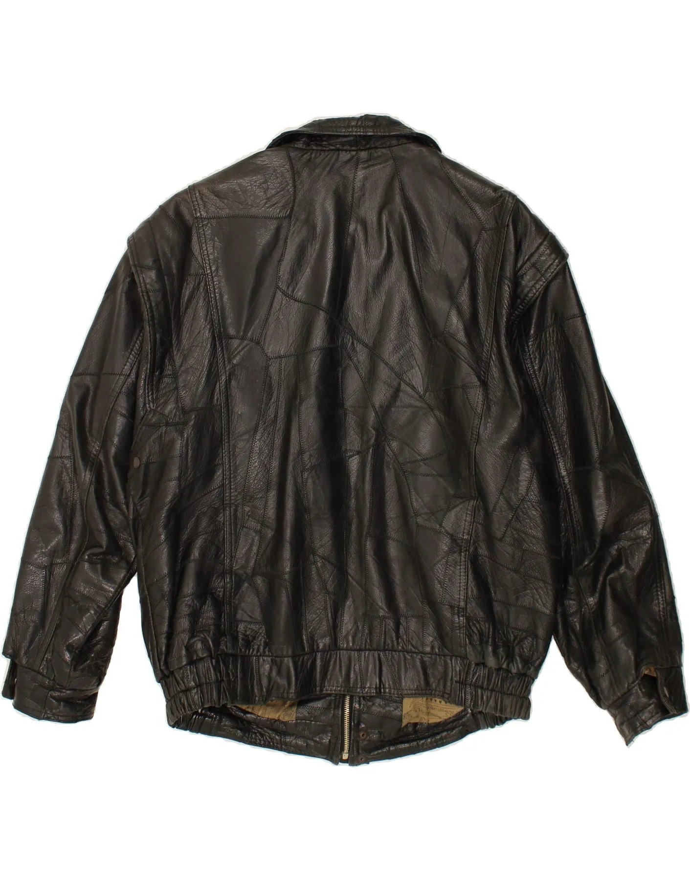 VINTAGE Mens Leather Jacket UK 42 XL Black Patchwork