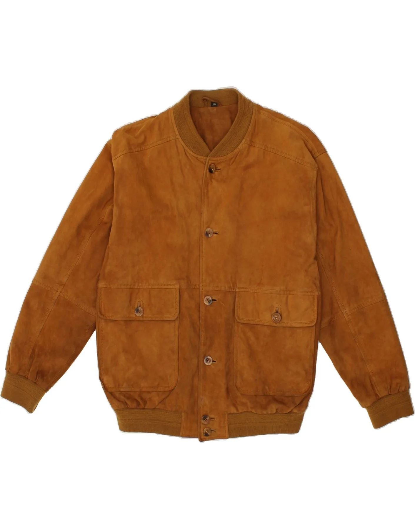 VINTAGE Mens Suede Bomber Jacket IT 50 Large Brown Leather