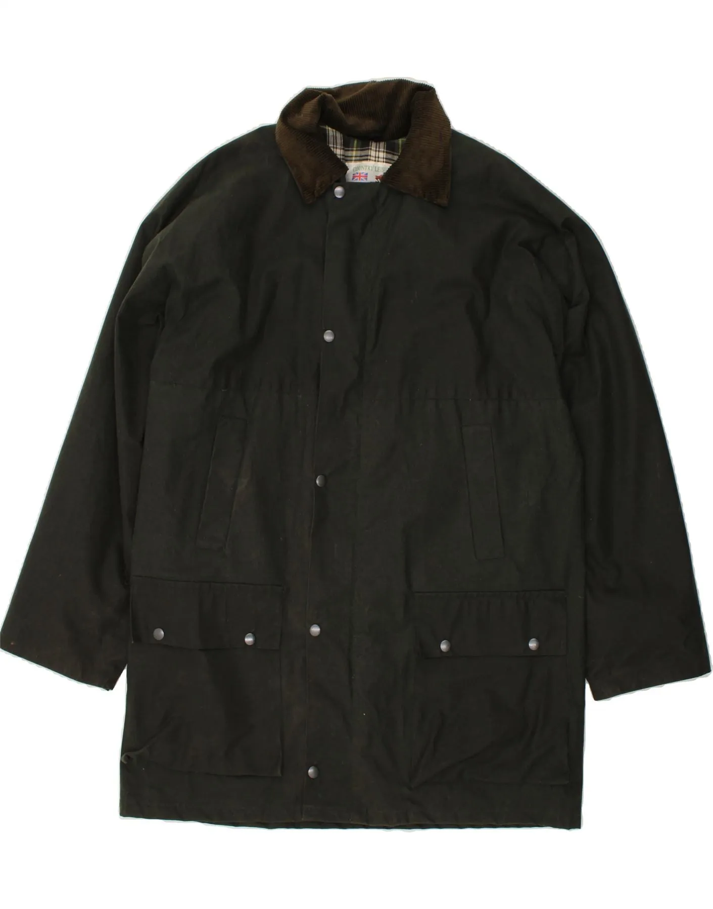 VINTAGE Mens Waxed Cotton Jacket UK 42 XL Green Cotton