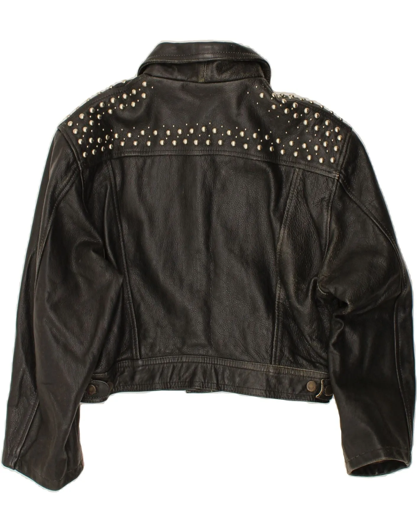 VINTAGE Womens Crop Leather Jacket UK 16 Large Black