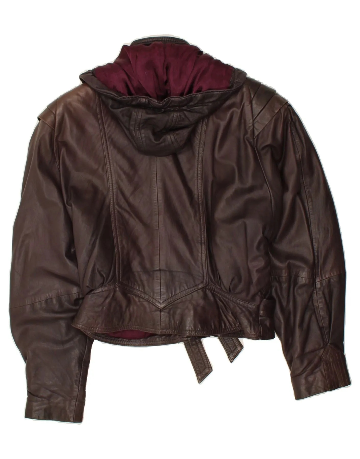 VINTAGE Womens Hooded Leather Jacket EU 38 Medium Brown Leather