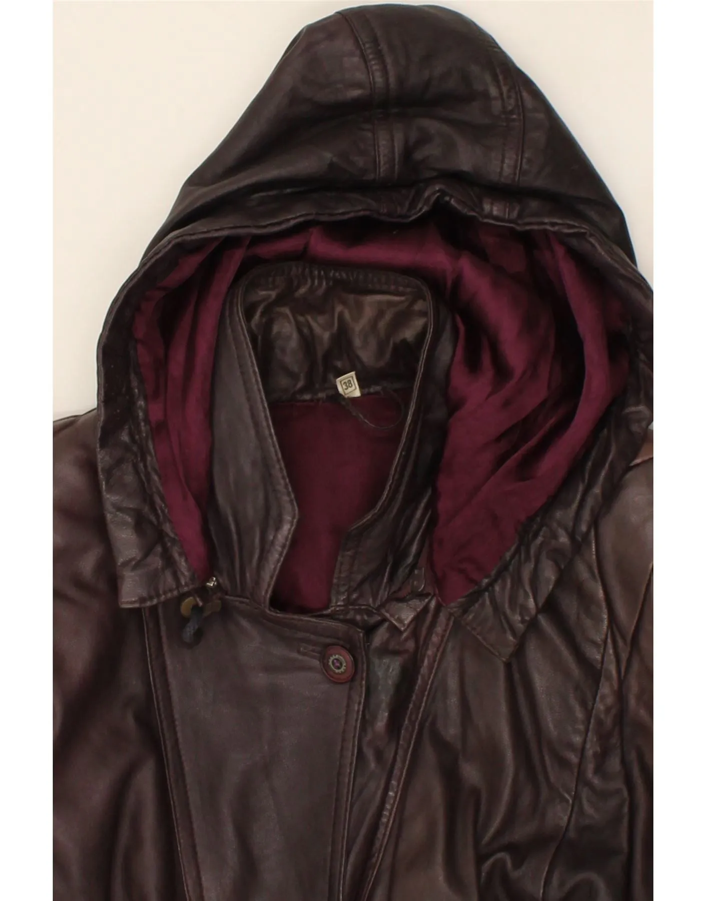 VINTAGE Womens Hooded Leather Jacket EU 38 Medium Brown Leather