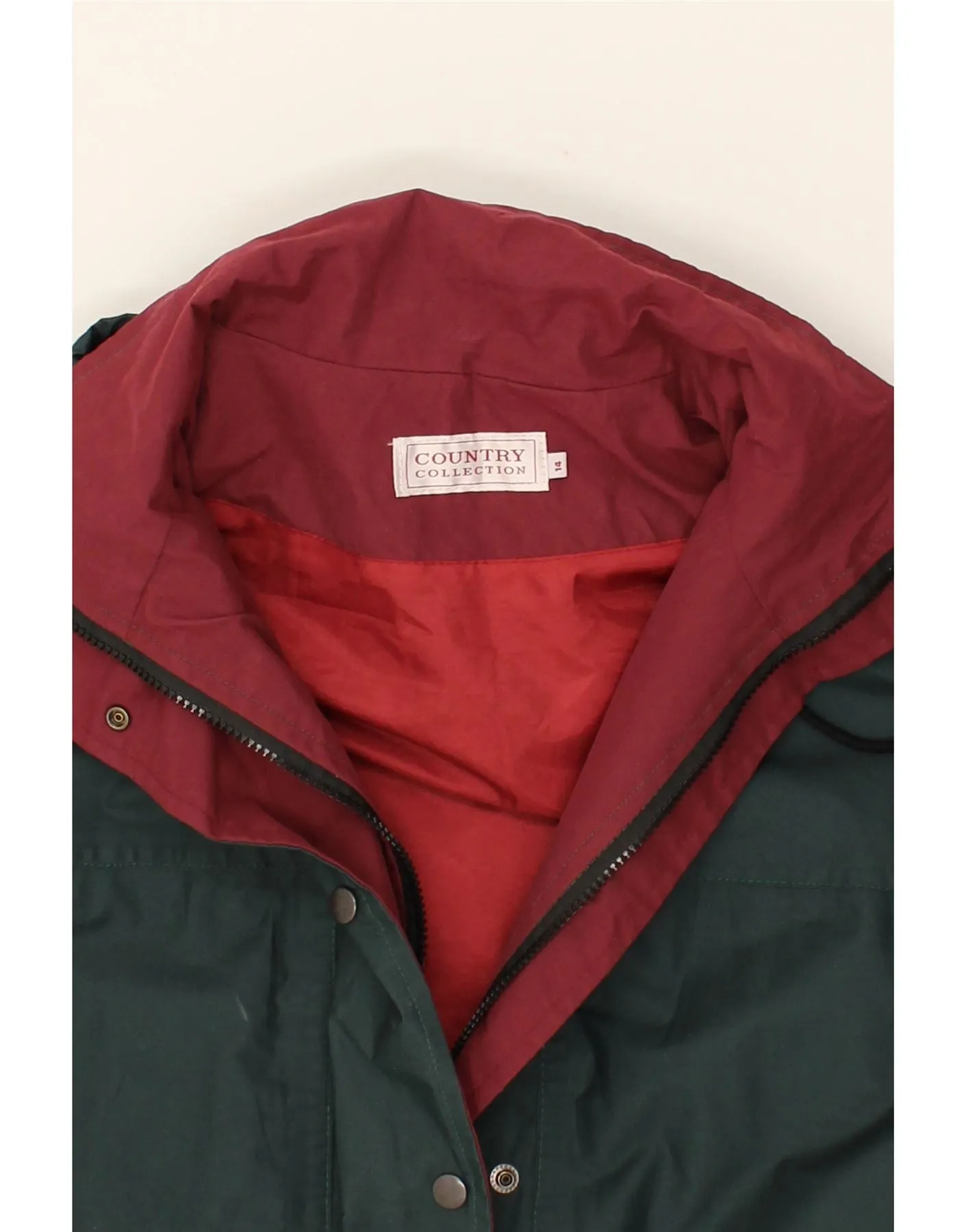 VINTAGE Womens Hooded Windbreaker Jacket UK 14 Large Green Polyester