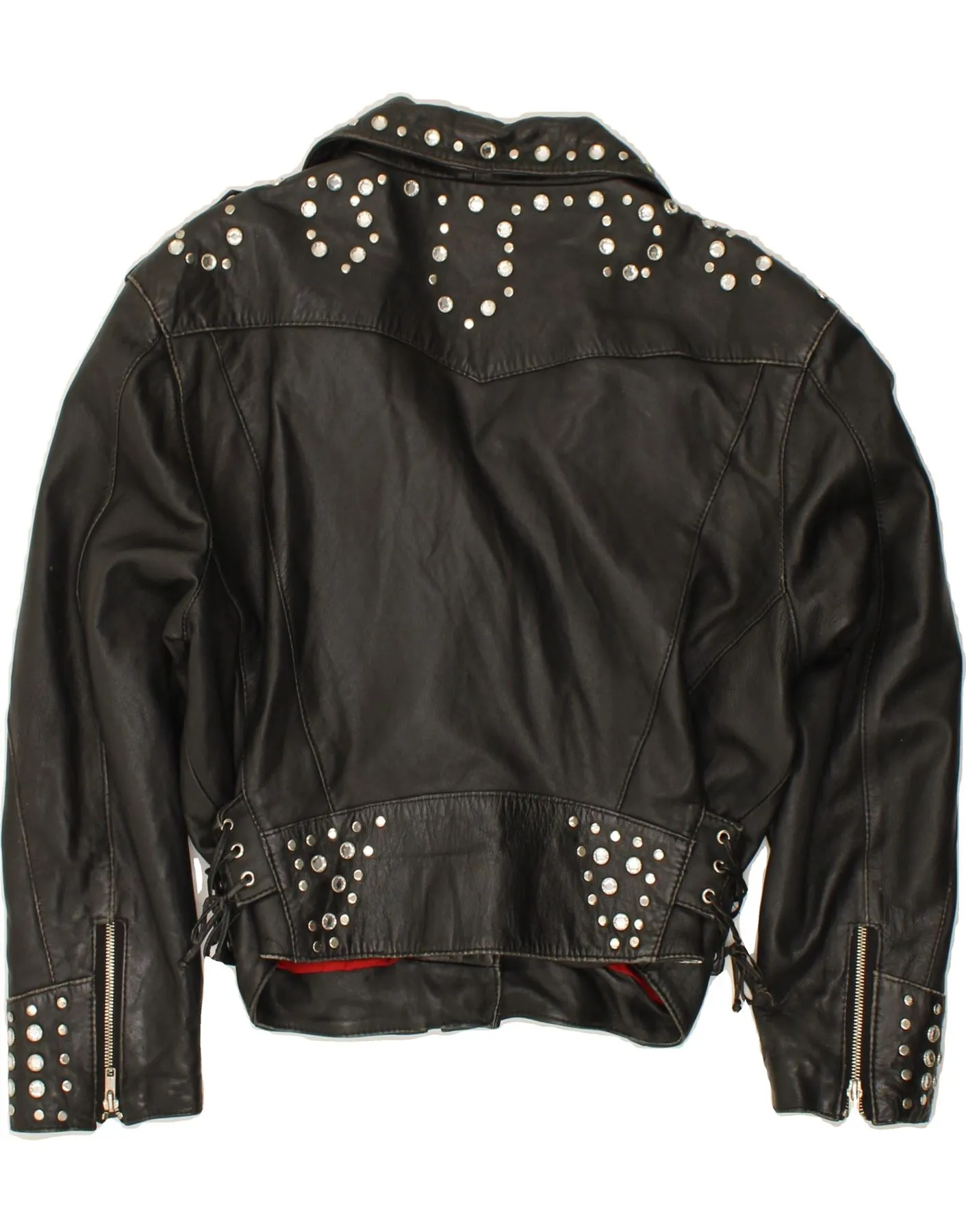 VINTAGE Womens Leather Biker Jacket EU 40 Medium Black Leather