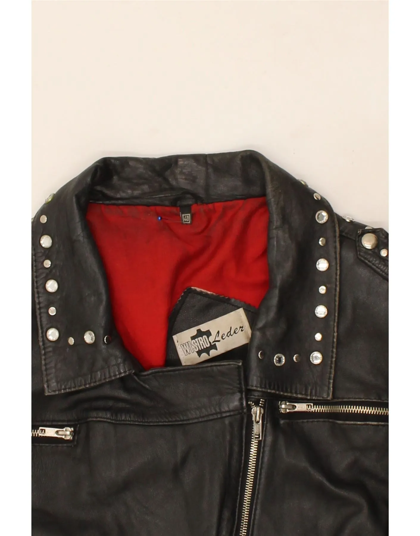 VINTAGE Womens Leather Biker Jacket EU 40 Medium Black Leather