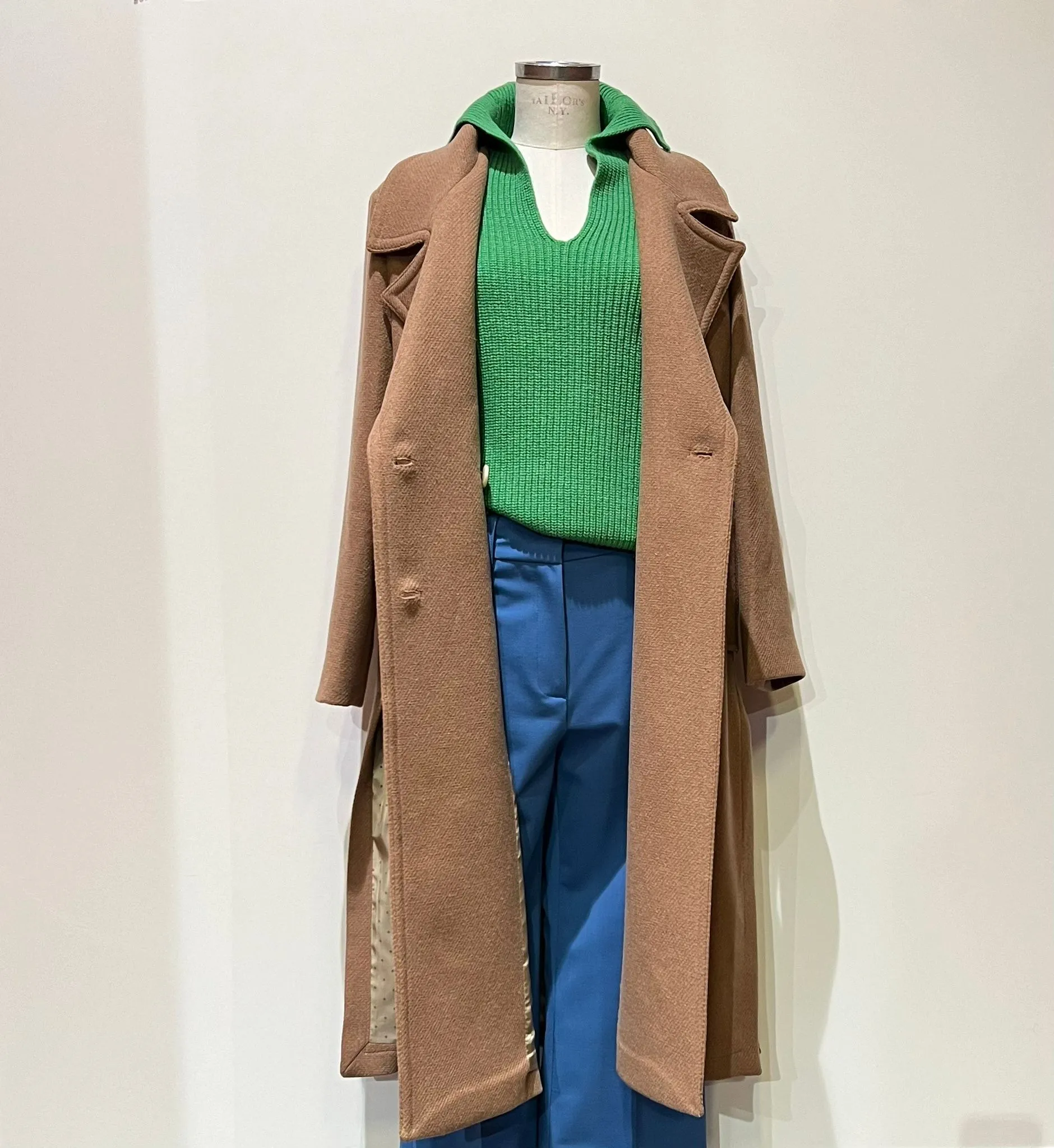 W3-DG5871 Cappotto Misto Lana con Cintura Sand  