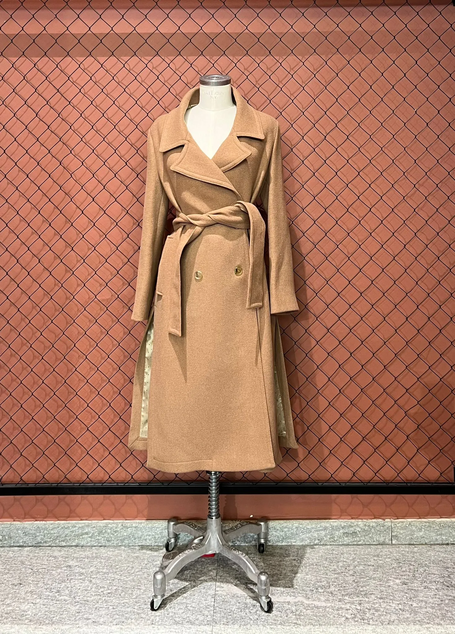 W3-DG5871 Cappotto Misto Lana con Cintura Sand  