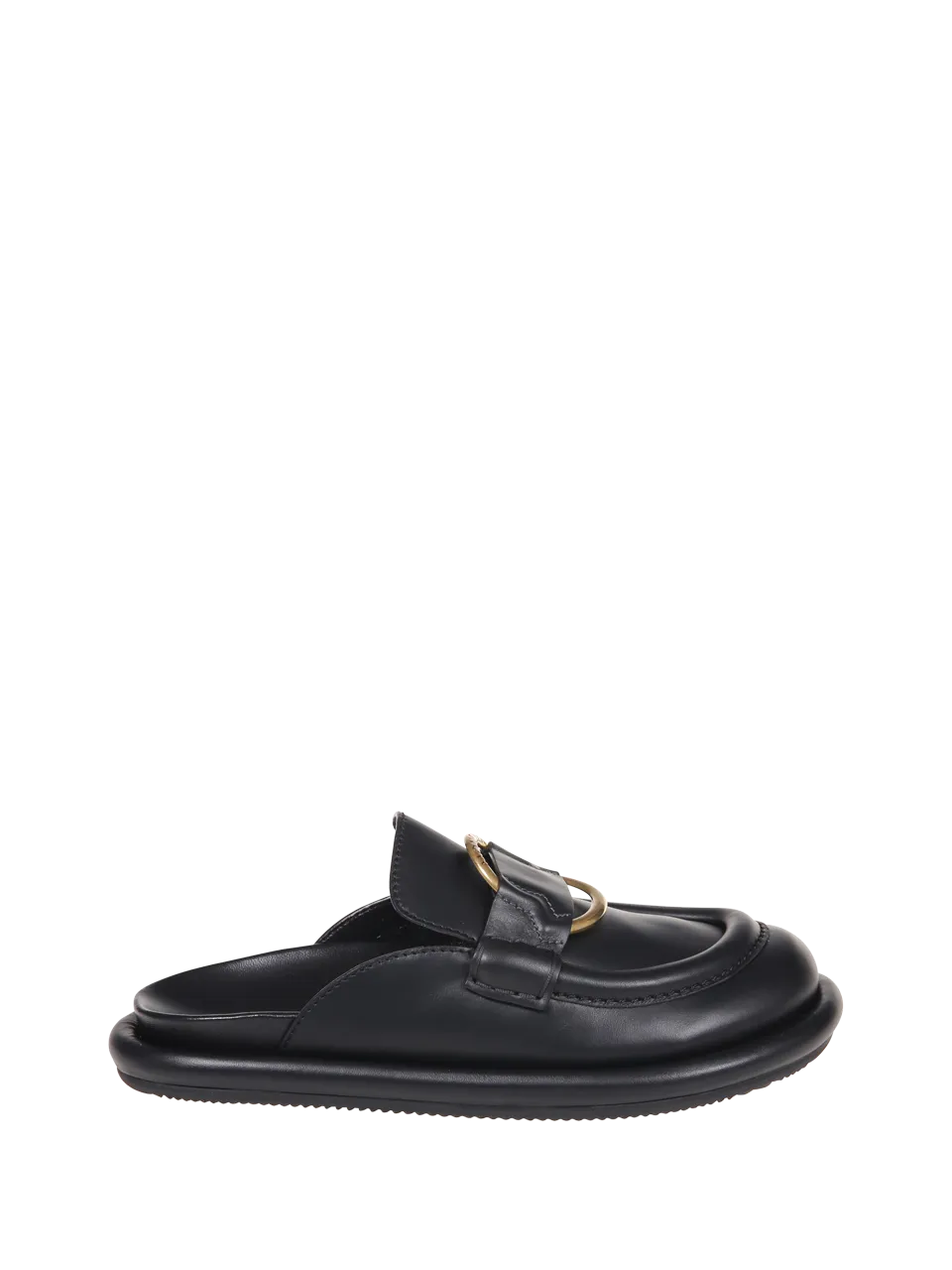 WOMAN MONCLER BLACK LEATHER SLIPPERS