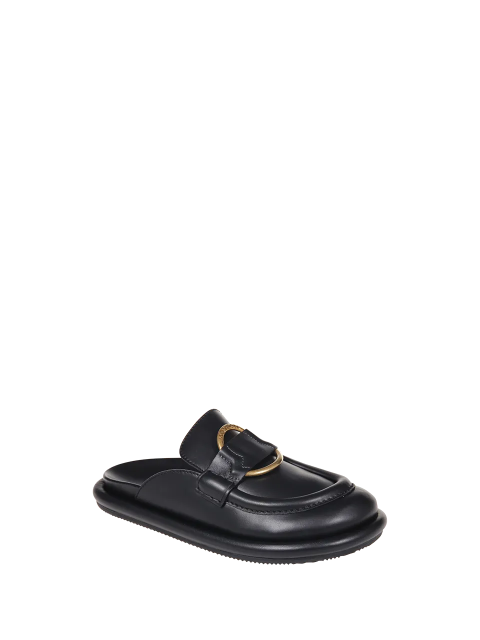 WOMAN MONCLER BLACK LEATHER SLIPPERS