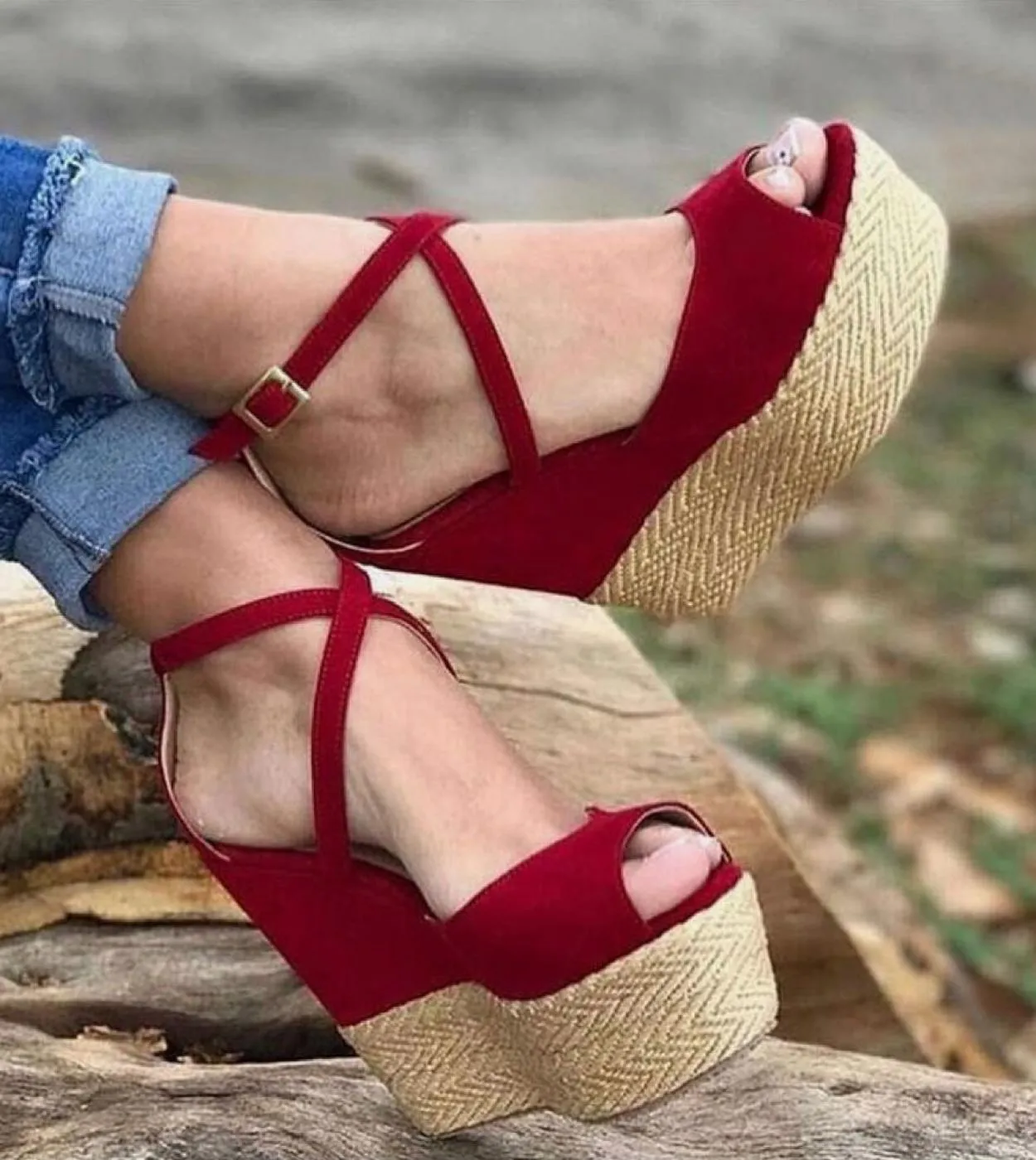 Women Fashion Summer Platform Wedge Sandals Ankle Strap Fish Mouth Espadrilles Sandals Sandalias Femininas Sandalen Sand