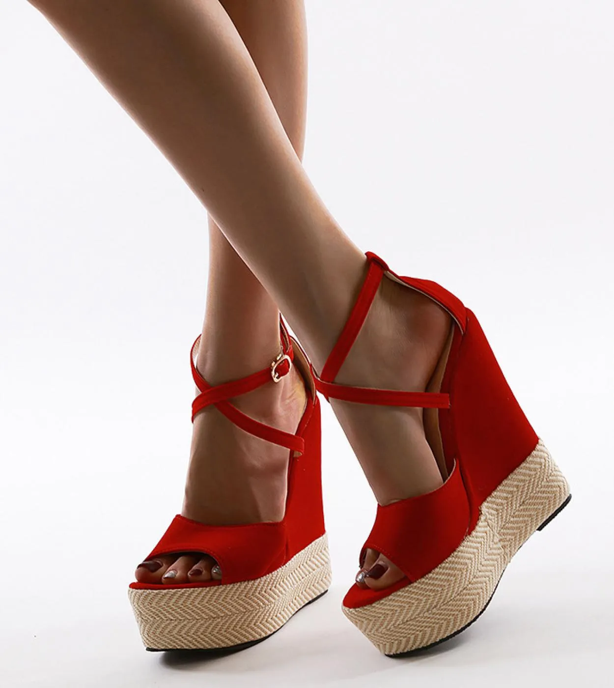 Women Fashion Summer Platform Wedge Sandals Ankle Strap Fish Mouth Espadrilles Sandals Sandalias Femininas Sandalen Sand