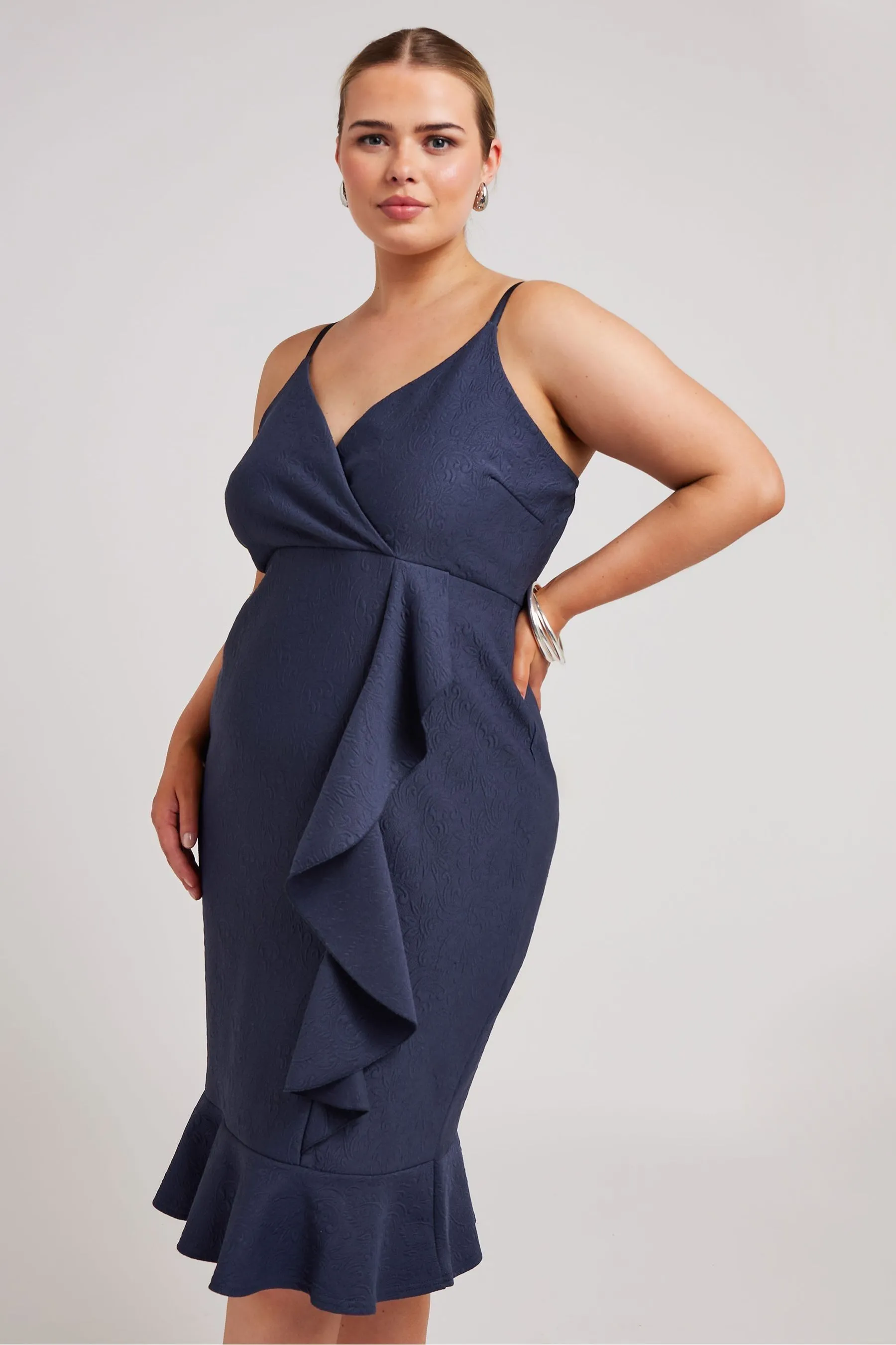 Yours Curve LONDON Volant Jacquard Vestito    