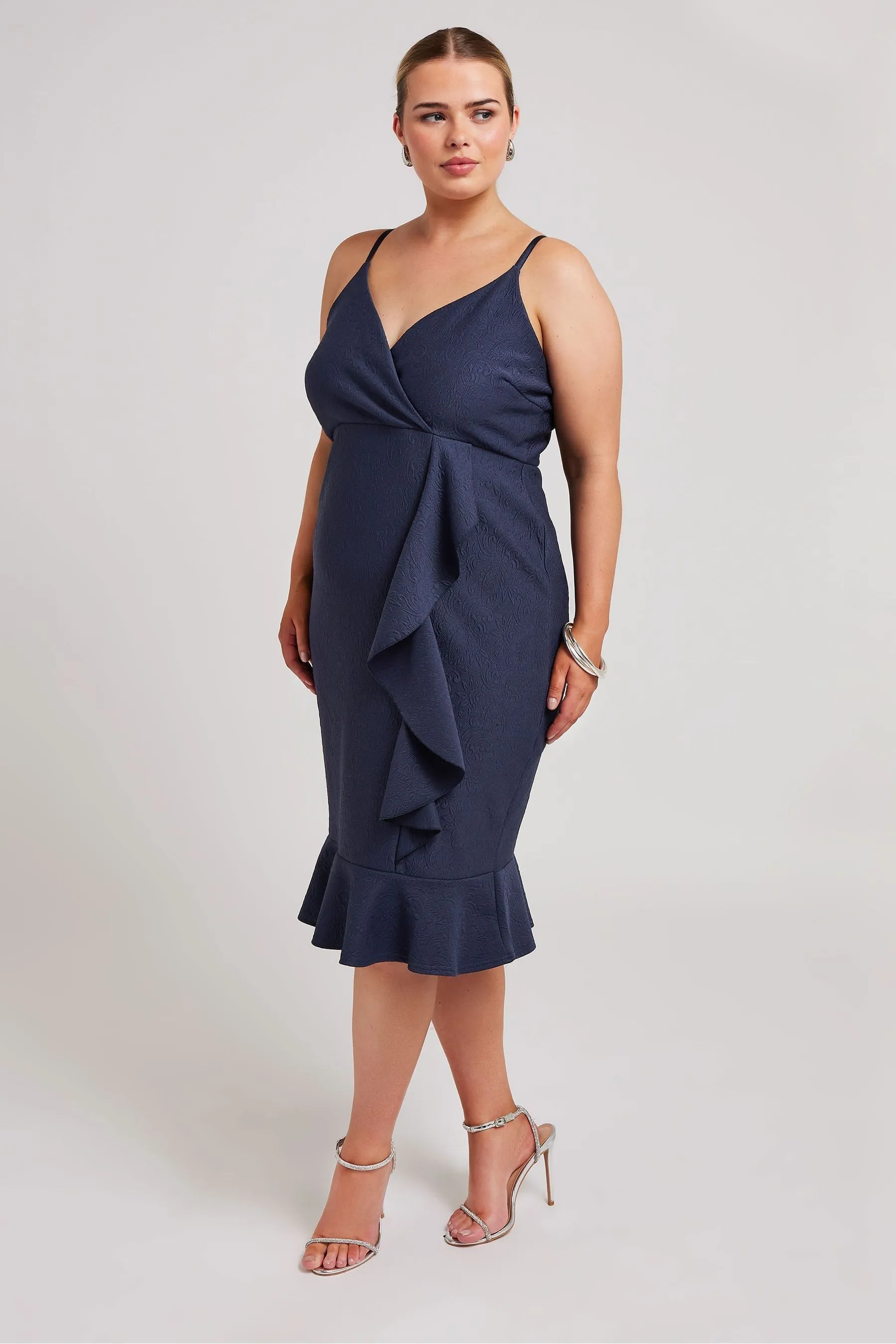 Yours Curve LONDON Volant Jacquard Vestito    